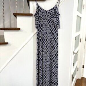 Clearout- EUC long open back viscose dress sz M